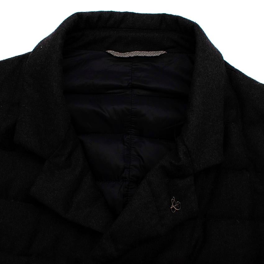 Black Canali Charcoal Quilted Down Long Jacket - Size 52