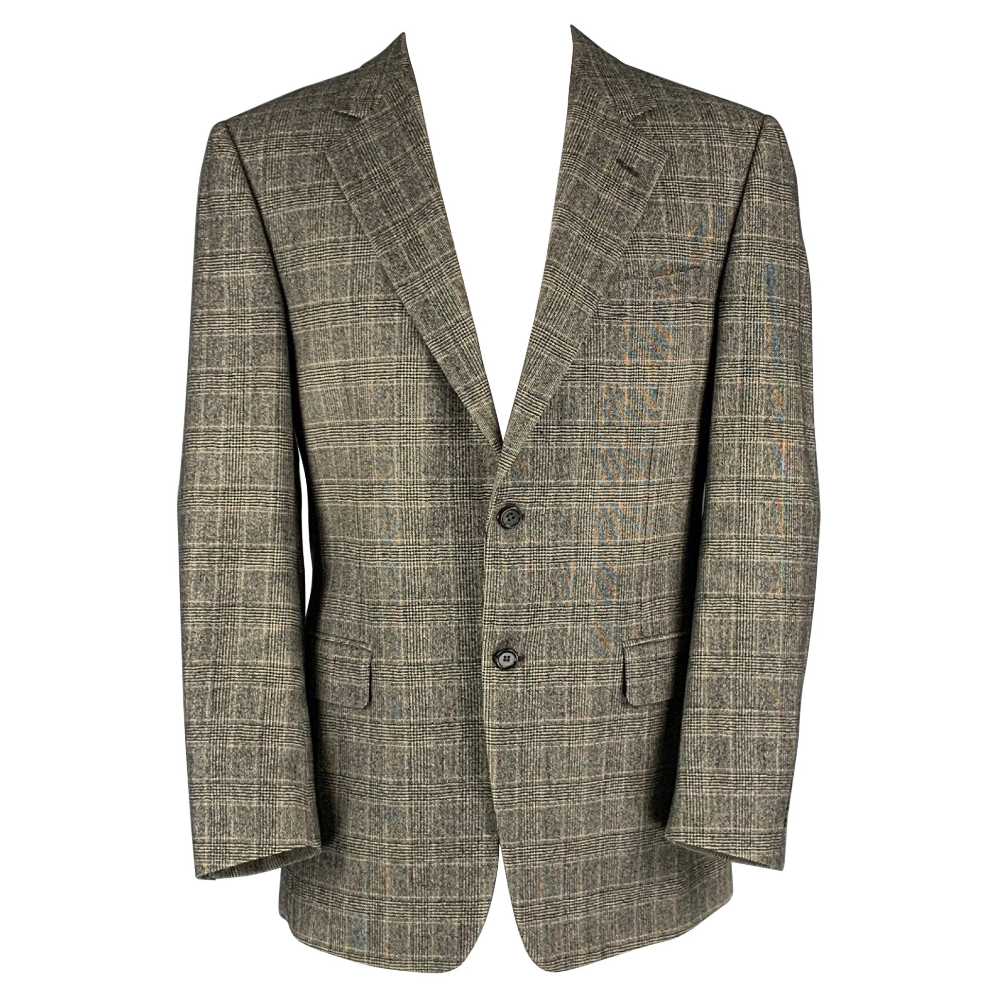 Canali Chest Size 40 Black Beige Glenplaid Cashmere Single breasted Sport Coat