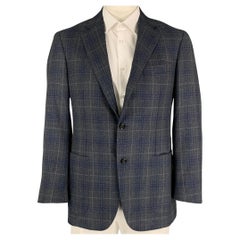 CANALI Kei Size 44 Grey Navy Plaid Wool Single Breasted Sport Coat