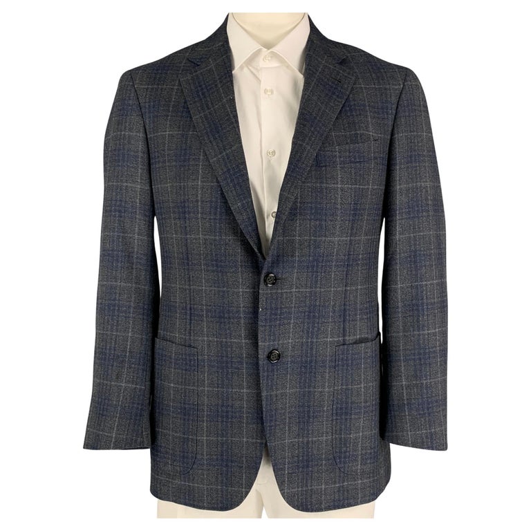 CANALI Kei Size 44 Grey Navy Plaid Wool Single Breasted Sport Coat For ...