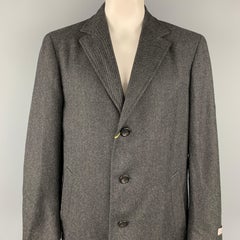 CANALI Kei Size 46 Grey & Black Diagonal Stripe Wool Notch Lapel Coat