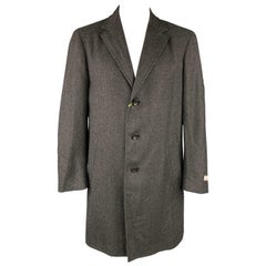 CANALI Kei - Manteau à revers en laine à rayures diagonales grises et noires, taille 46
