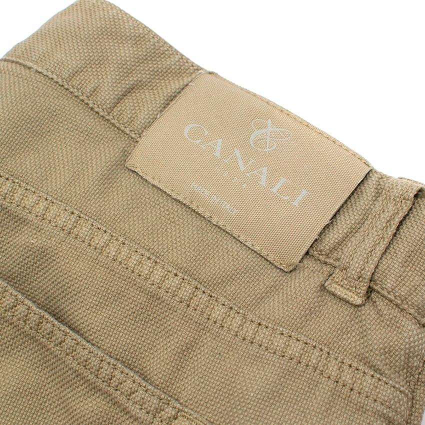 Canali Khaki Straight-leg Basket-Weave Trousers IT 60 In Good Condition For Sale In London, GB
