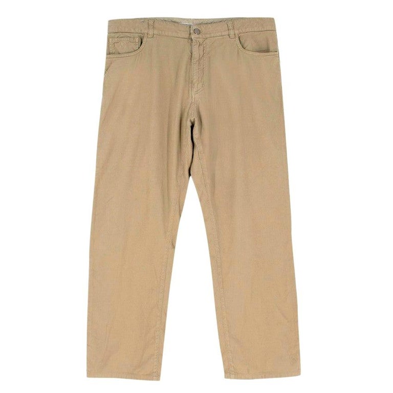 Canali Khaki Straight-leg Basket-Weave Trousers IT 60 For Sale at 1stDibs