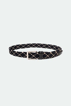 Canali Men's Braided Elastic Belt in Dark Navy and Sand, Size M-L