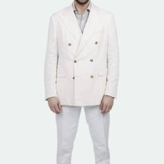 Canali Men's White Double-Breasted Blazer XL Linen Silk Summer Style