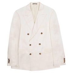 Canali Men's White Double-Breasted Blazer XL Linen Silk Summer Style
