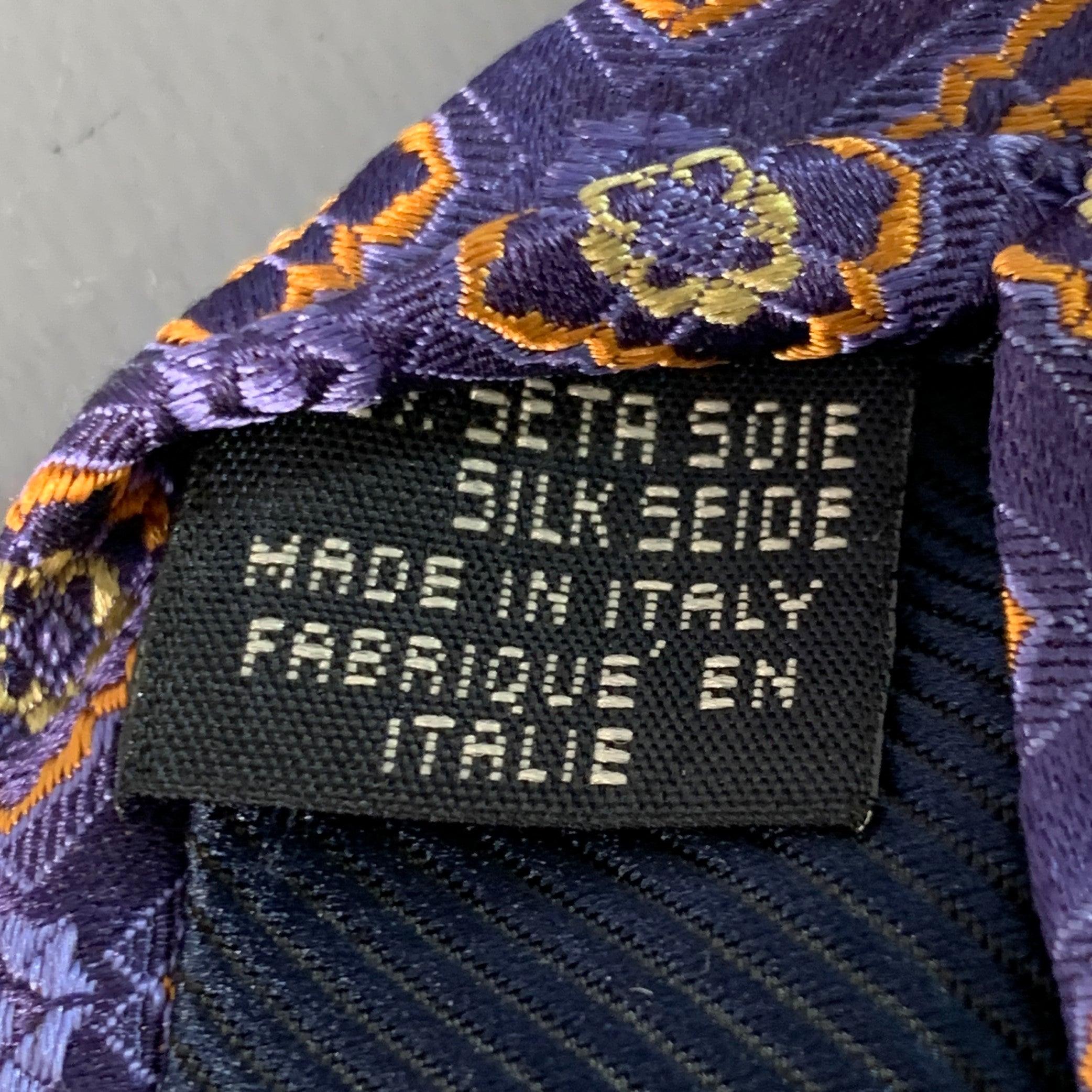 CANALI Corbata de Seda Floral Abstracta Azul Marino Naranja en venta 1