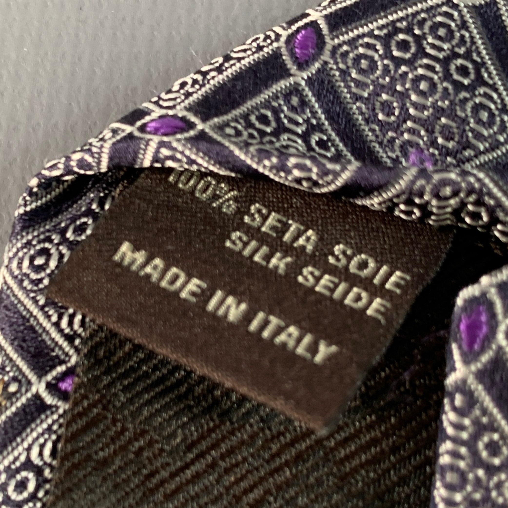 Canali, cravatta in seta jacquard a scacchi viola e nera taglia unica in vendita 1