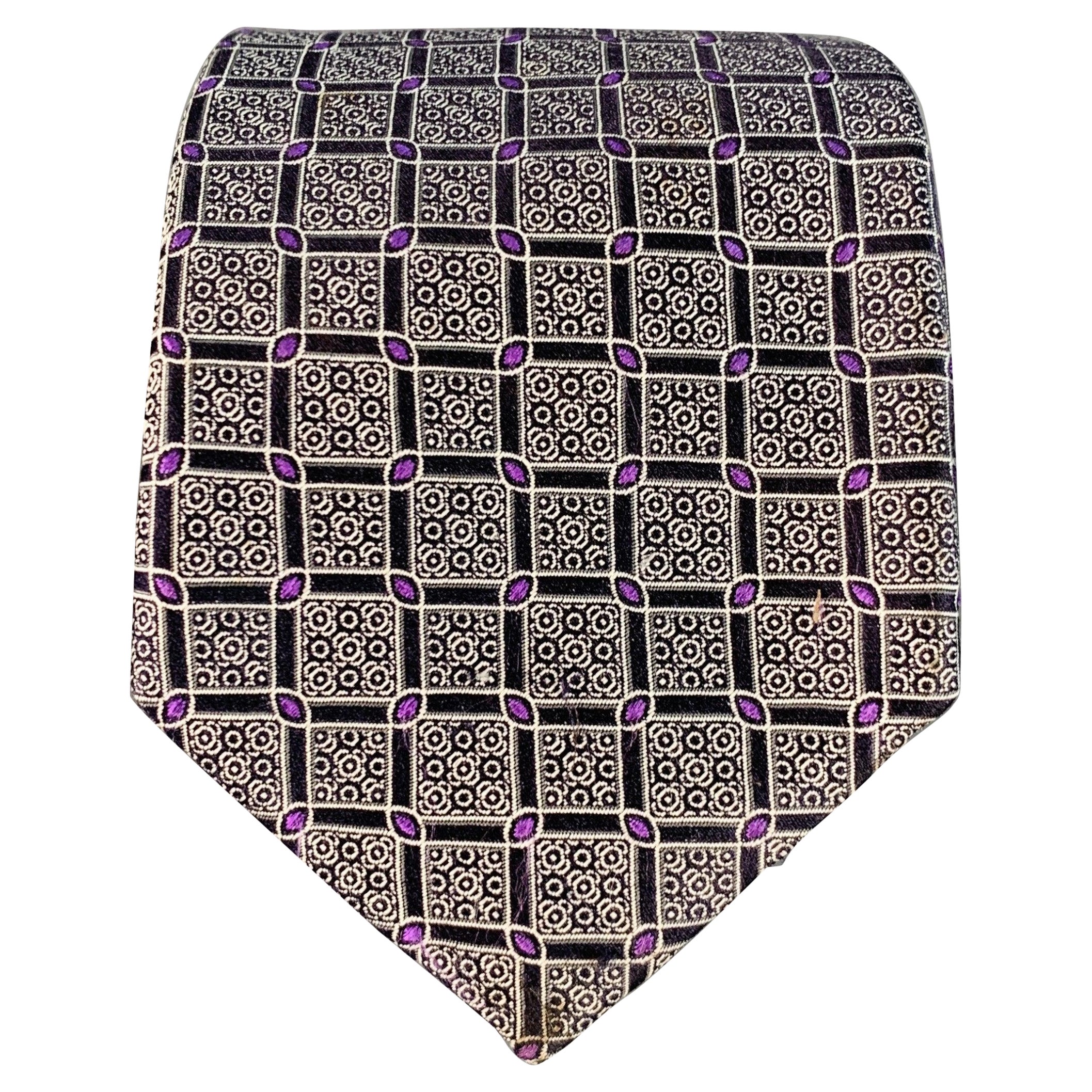 Canali, cravatta in seta jacquard a scacchi viola e nera taglia unica