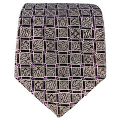 CANALI Eine Größe Schwarz Lila Karierte Jacquard Seidenkrawatte