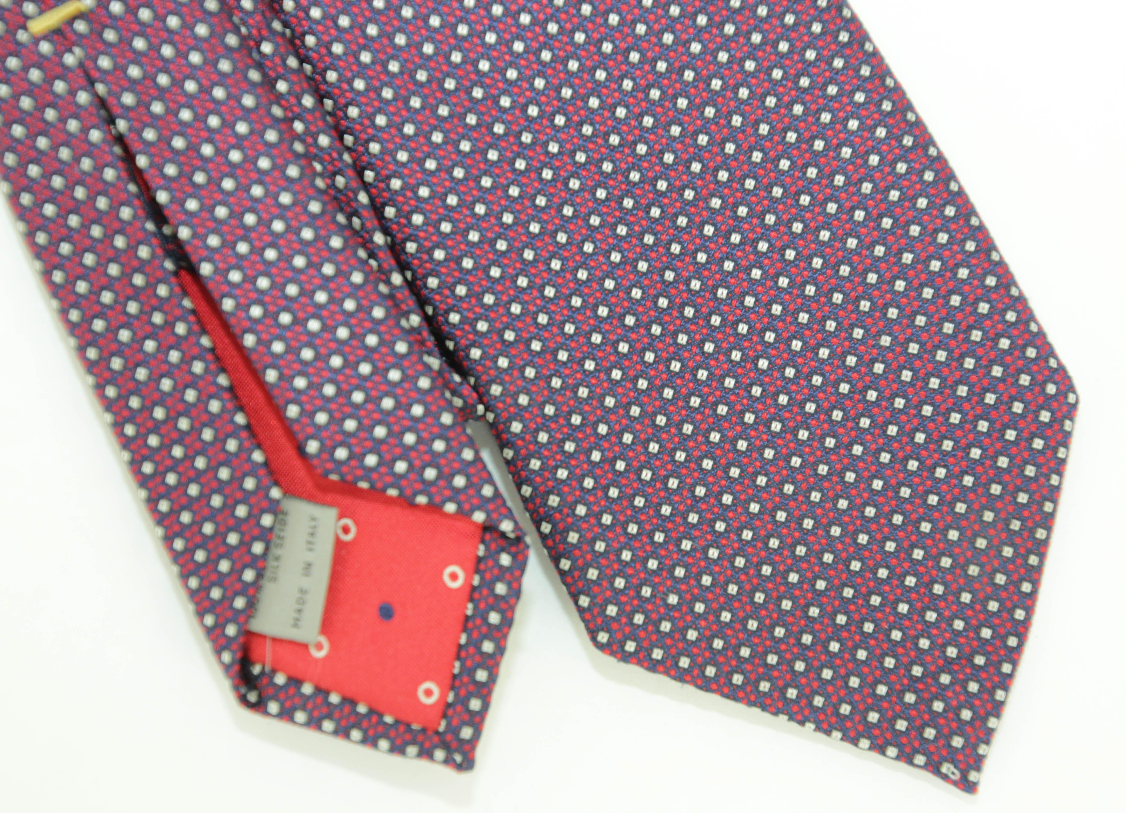 Gray Canali Silk Necktie Geometric Pattern Dark Red White and Blue Italy For Sale