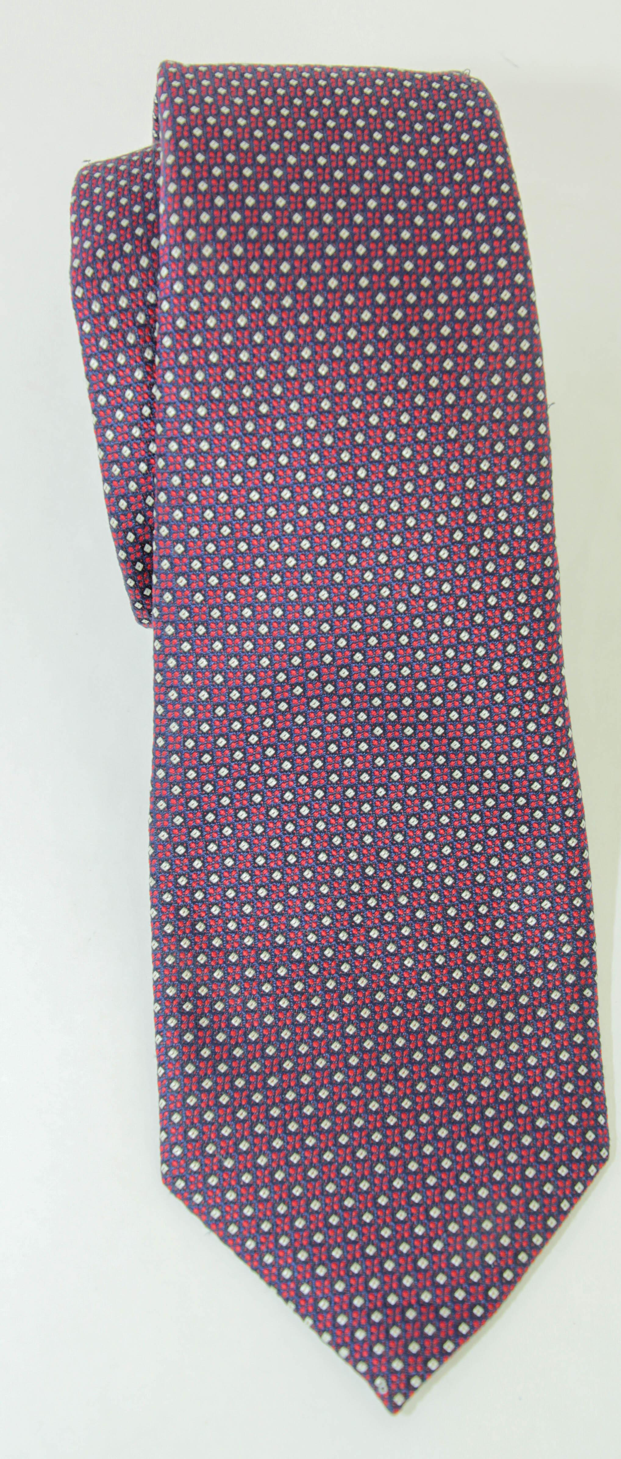 Canali Silk Necktie Geometric Pattern Dark Red White and Blue Italy For Sale 2