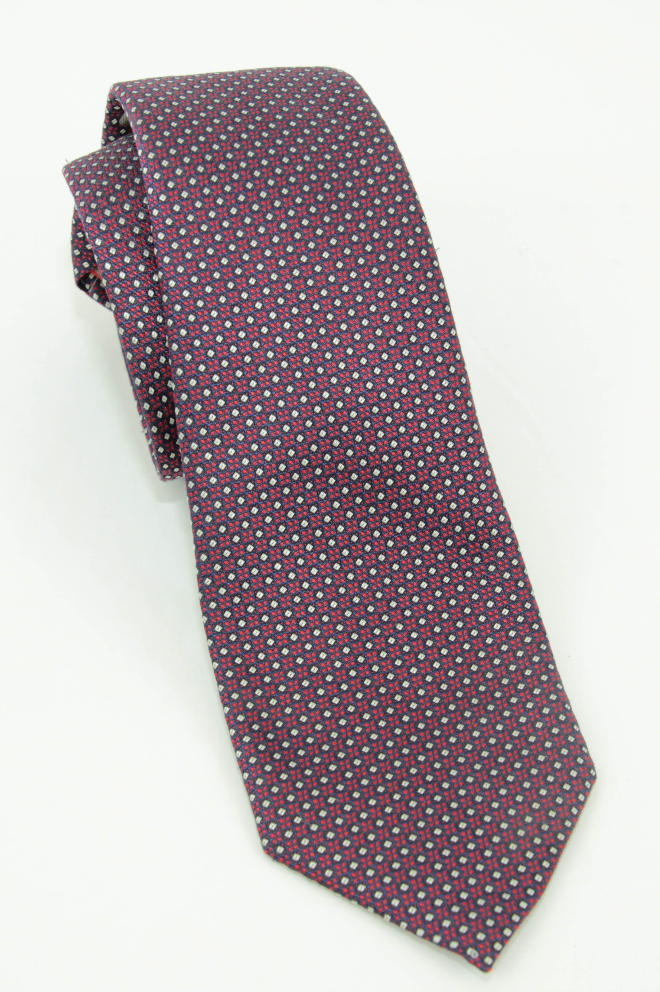 Canali Silk Necktie Geometric Pattern Dark Red White and Blue Italy For Sale 4