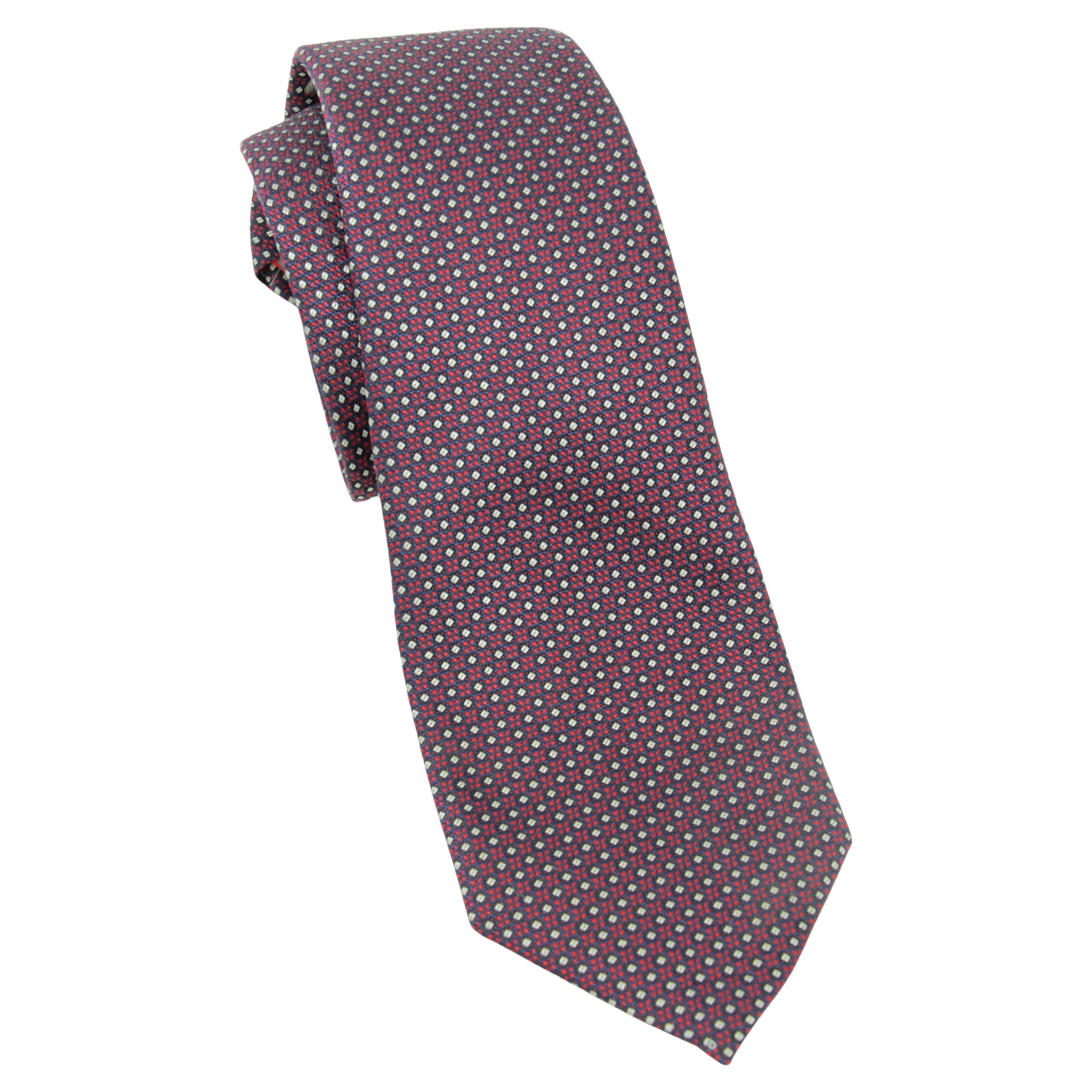 Canali Silk Necktie Geometric Pattern Dark Red White and Blue Italy