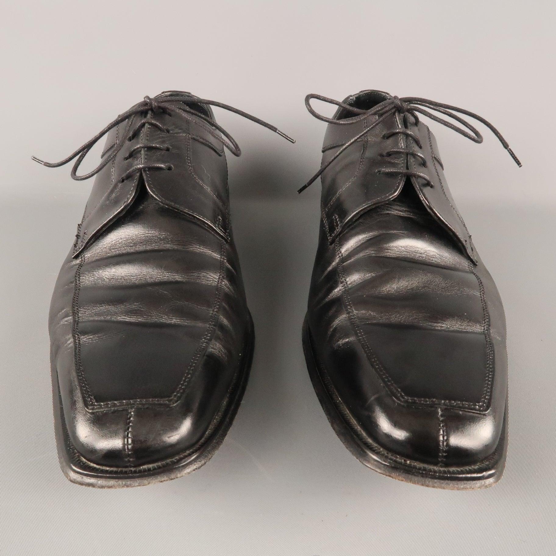 CANALI Size 13 Black Leather Lace Up Shoes For Sale 1