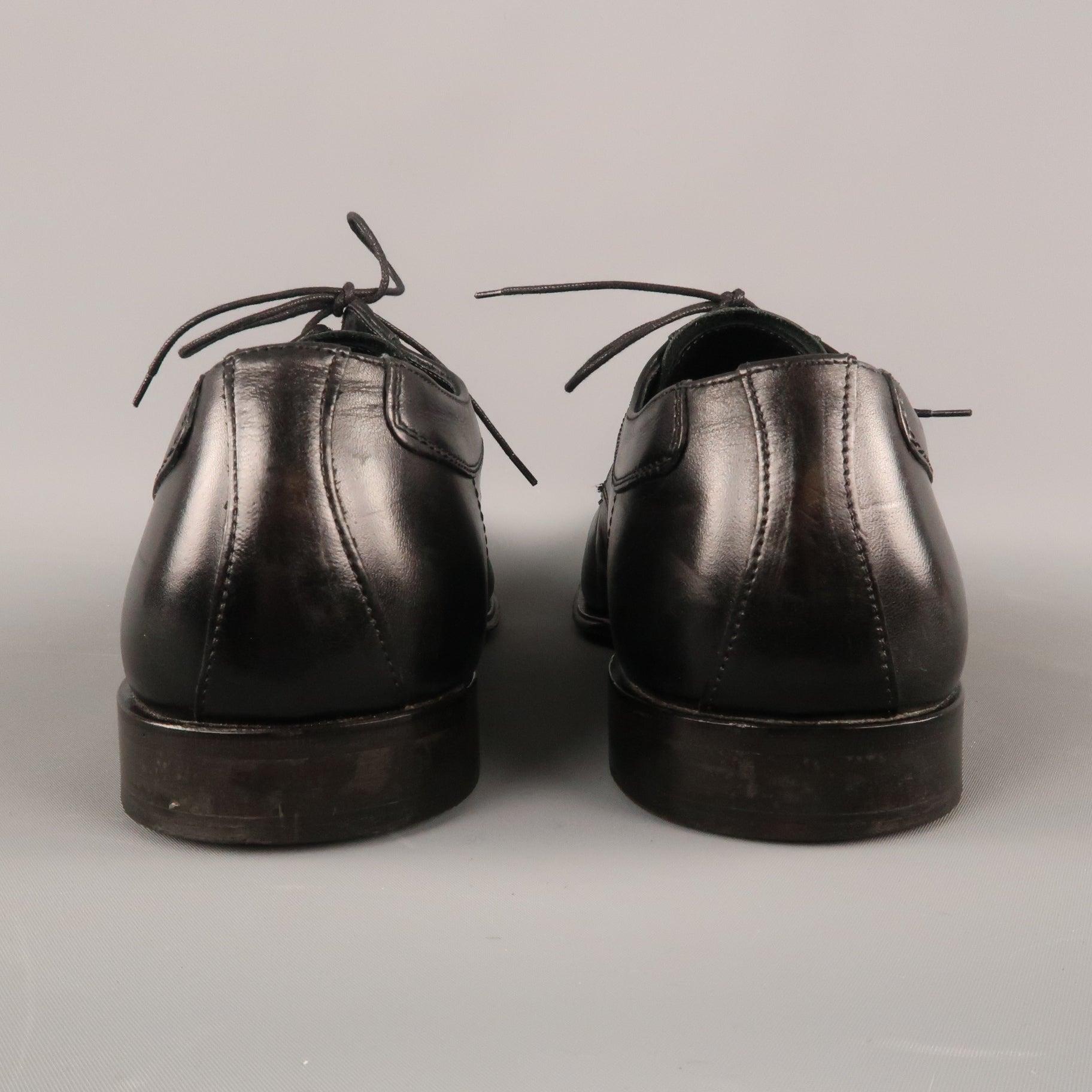 CANALI Size 13 Black Leather Lace Up Shoes For Sale 4