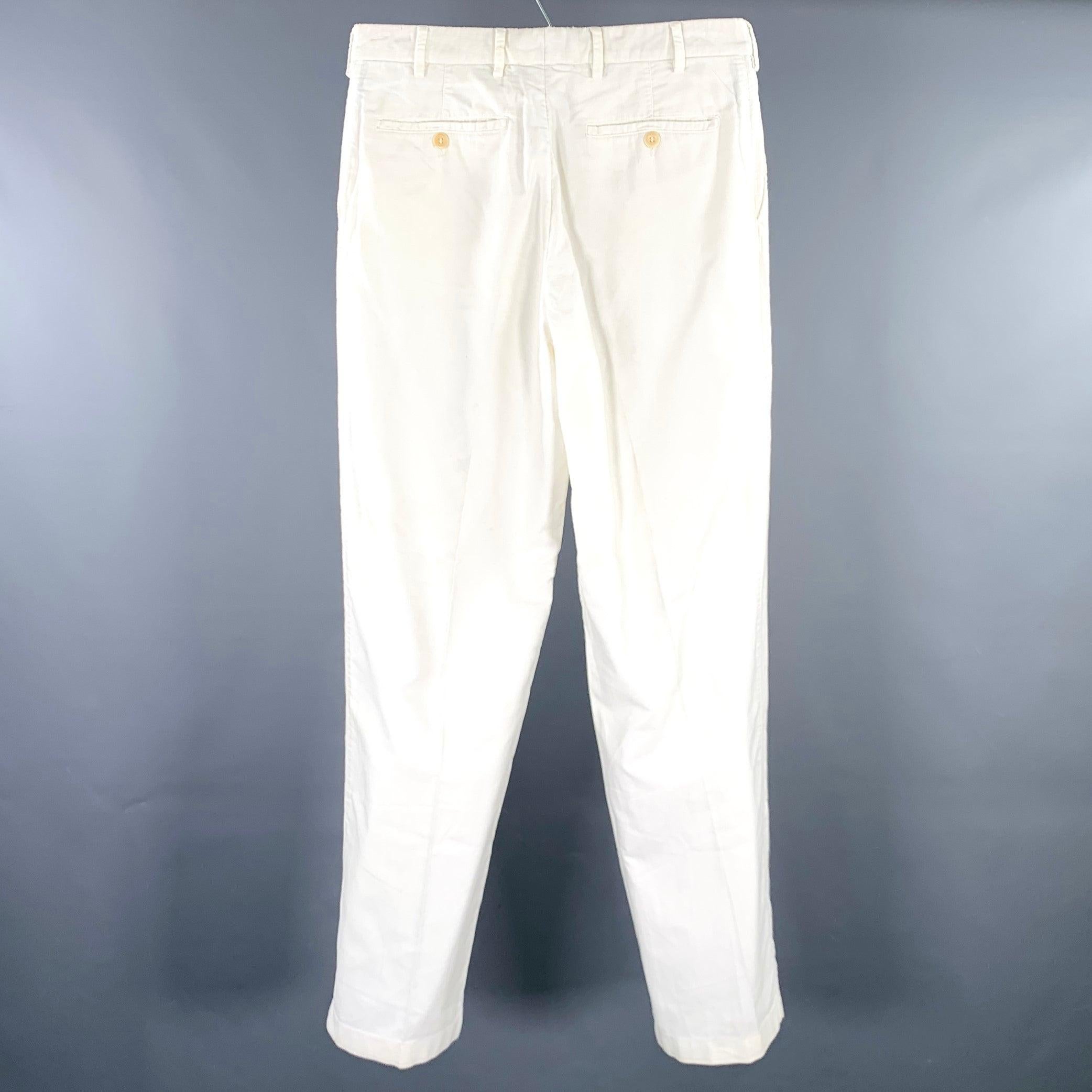 CANALI casual pants
in a cream cotton corduroy featuring a flat front style, straight leg, and zip fly closure. Made in Italy.Very Good Pre-Owned Condition. Moderate marks on waistband. 

Marked:   IT 46 

Measurements: 
  Waist: 30 inches Rise: 9.5