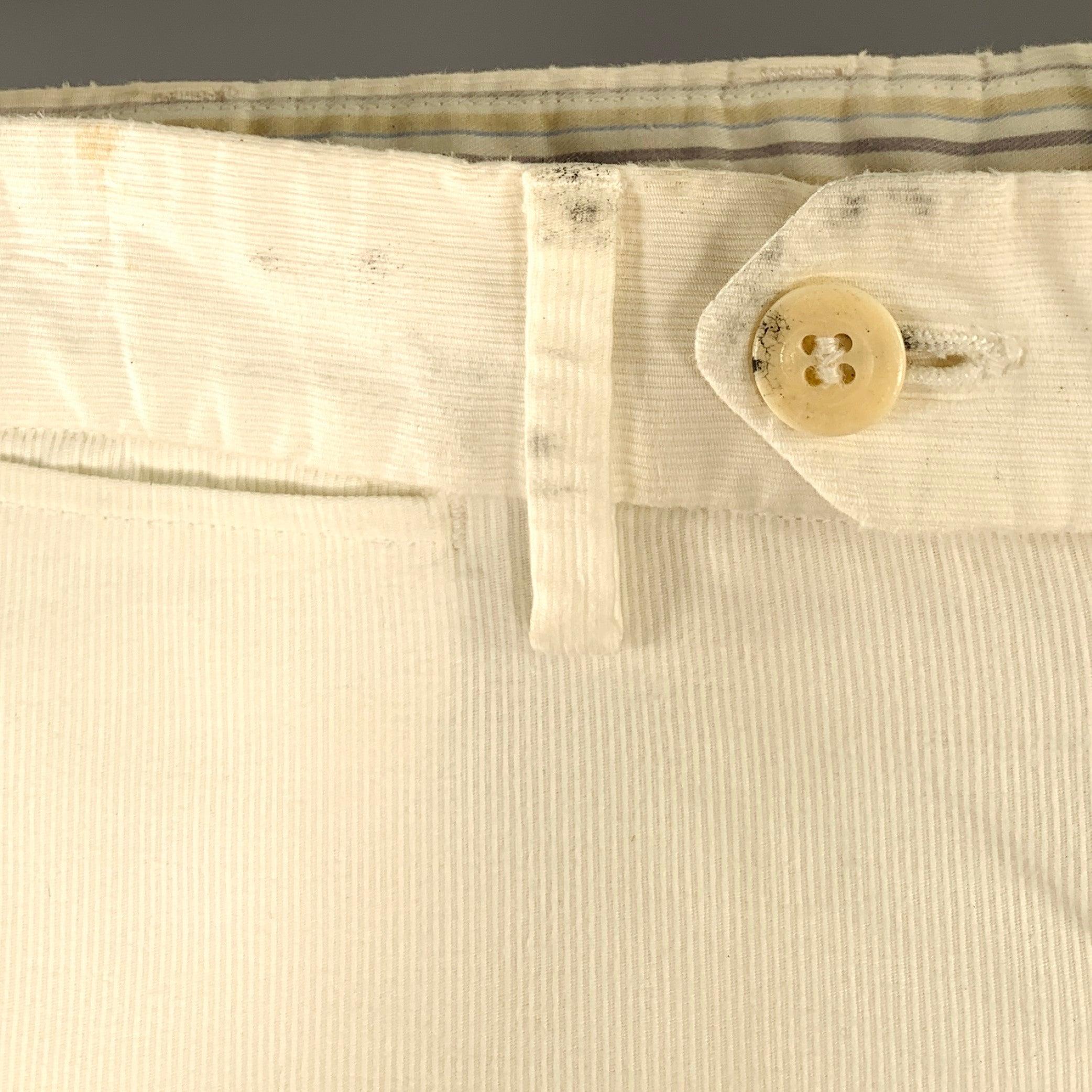 White CANALI Size 30 Cream Corduroy Cotton Casual Pants For Sale