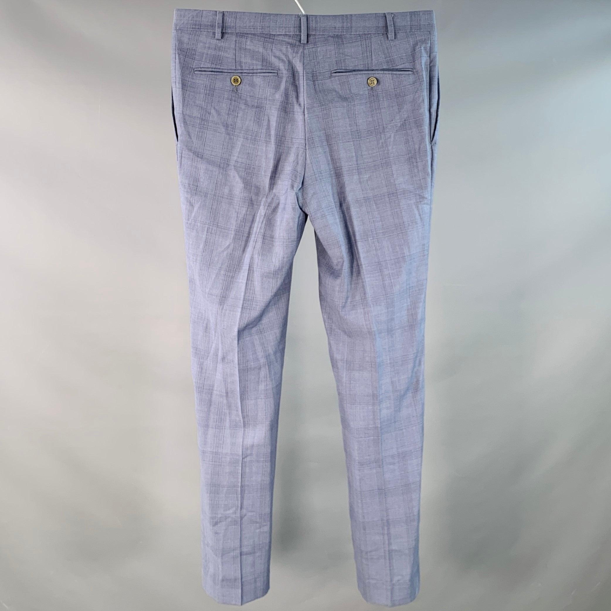Gris Canali Taille 34 Pantalon habillé en laine à carreaux, à devant plat, taille 34 en vente