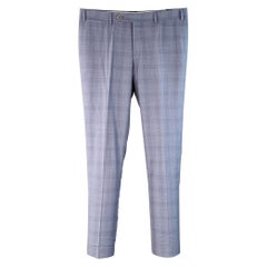 CANALI Size 34 Blue Plaid Wool Flat Front Tapered Dress Pants