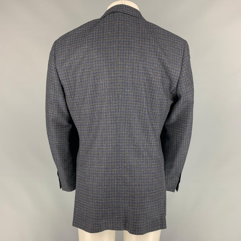 CANALI Size 34 Grey and Navy Plaid Wool Single Breasted Sport Coat For