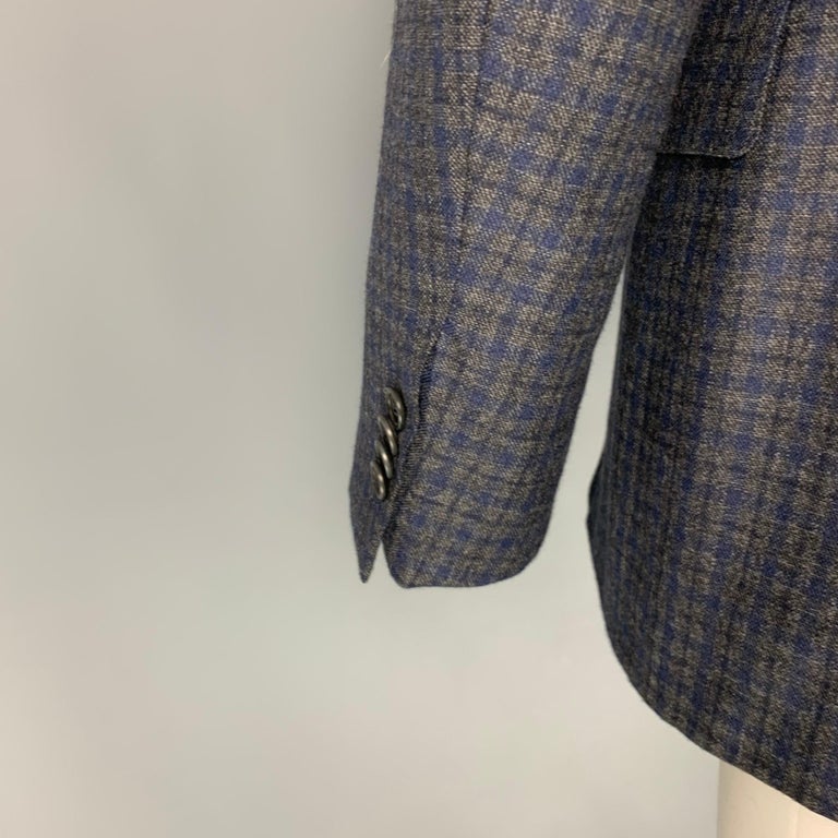 CANALI Size 34 Grey and Navy Plaid Wool Single Breasted Sport Coat For