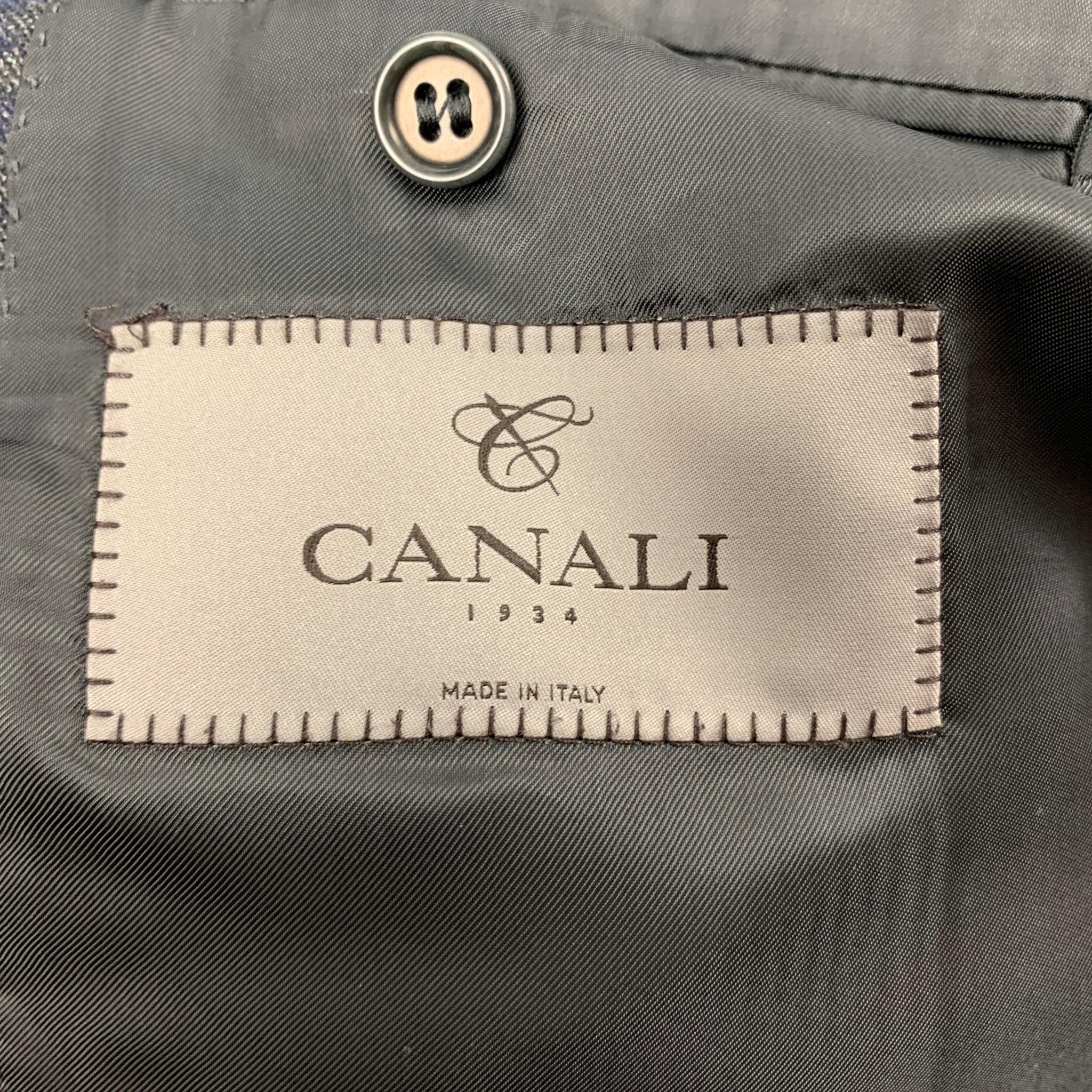 CANALI Size 34 Grey & Navy Plaid Wool Single Breasted Sport Coat 1