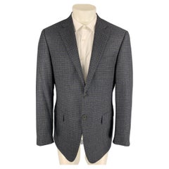 CANALI Size 34 Grey & Navy Plaid Wool Single Breasted Sport Coat