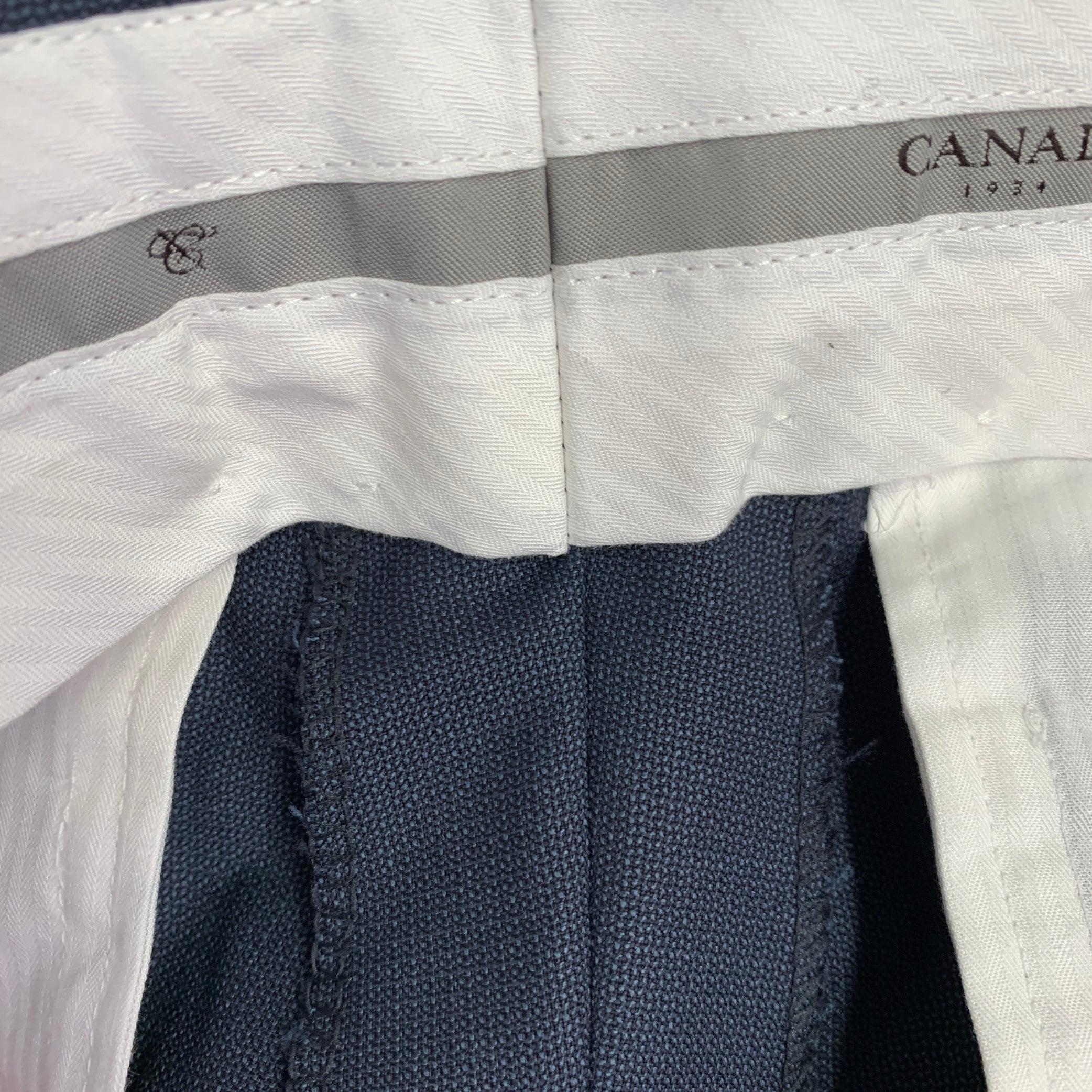Uomo Canali taglia 34 Pantaloni da sera in lana navy con il davanti piatto