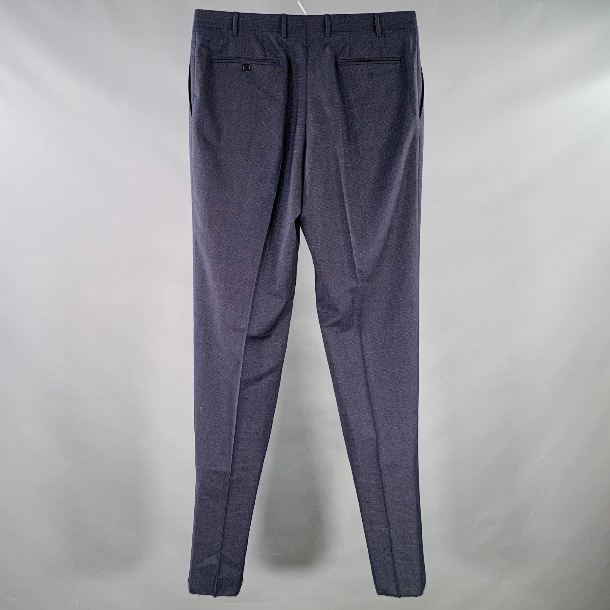 Black CANALI Size 36 Navy Brown Wool Flat Front Dress Pants For Sale