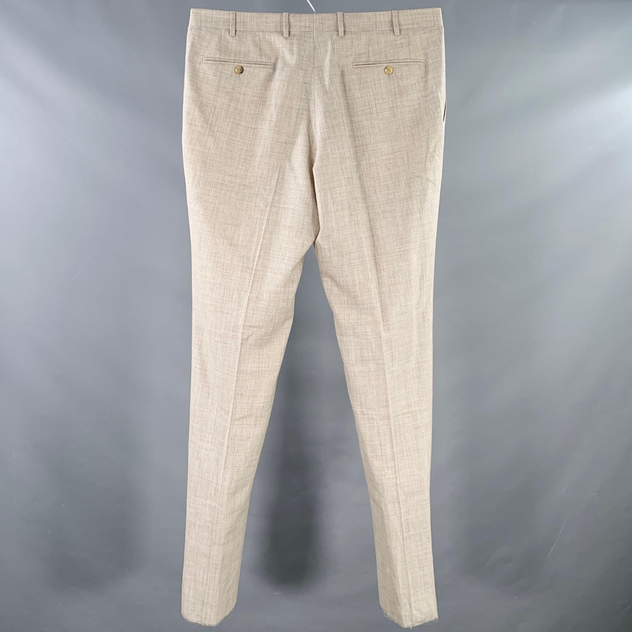 Beige Canali taglia 37 Grigio Taupe in misto lana, pantaloni da sera con il davanti piatto in vendita