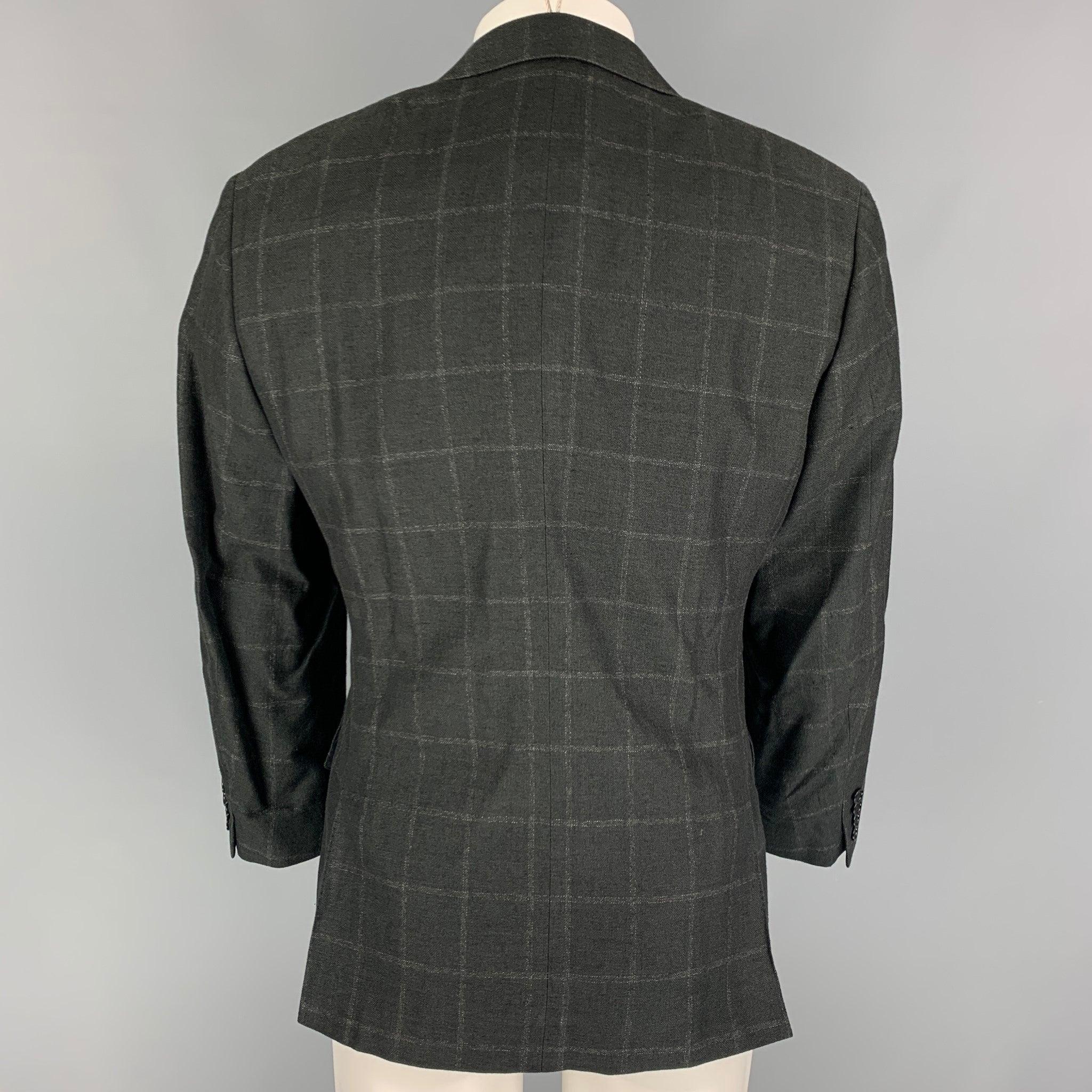 Men's CANALI Size 38 Charcoal Window Pane Silk Blend Notch Lapel Sport Coat For Sale