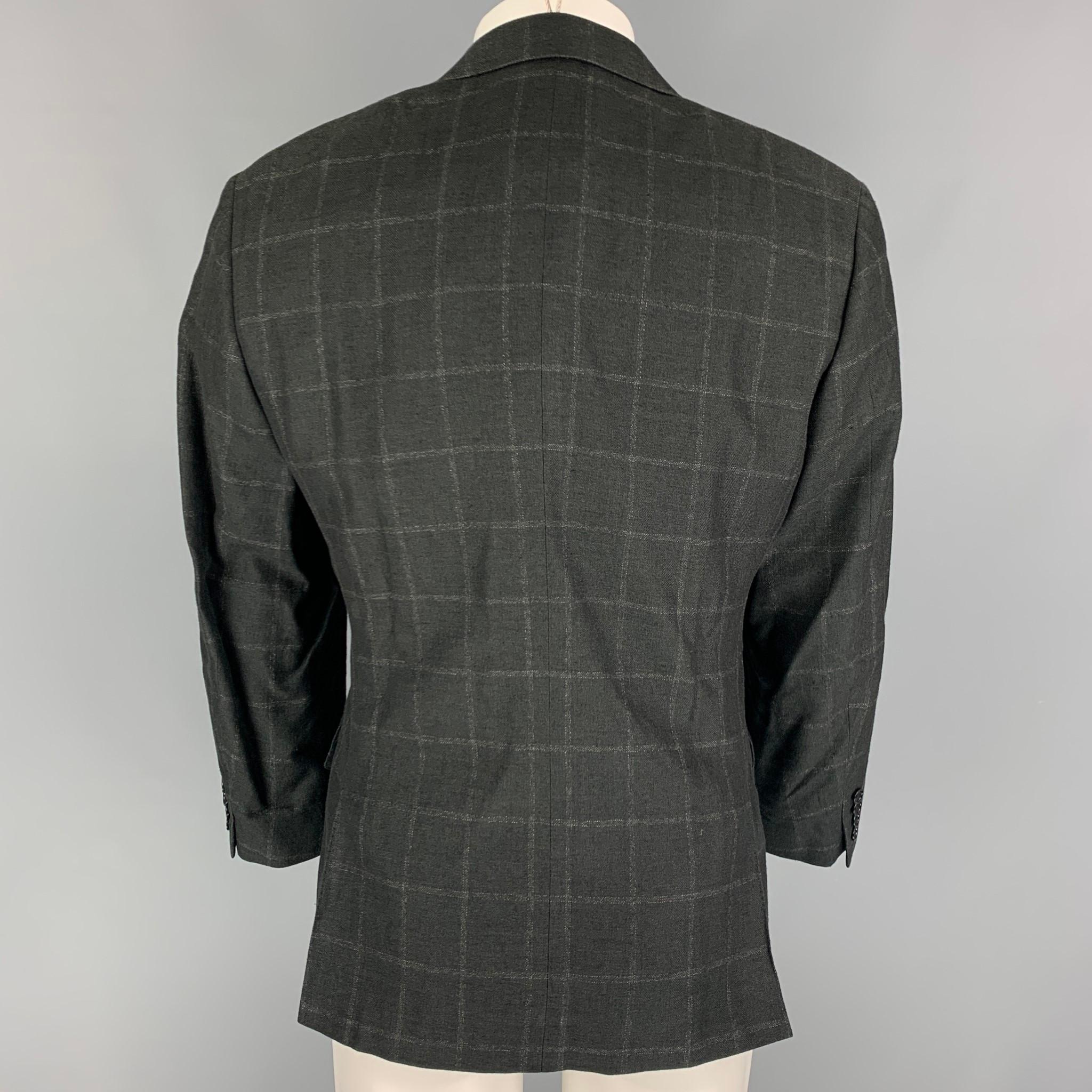 Black CANALI Size 38 Charcoal Window Pane Silk Blend Notch Lapel Sport Coat For Sale