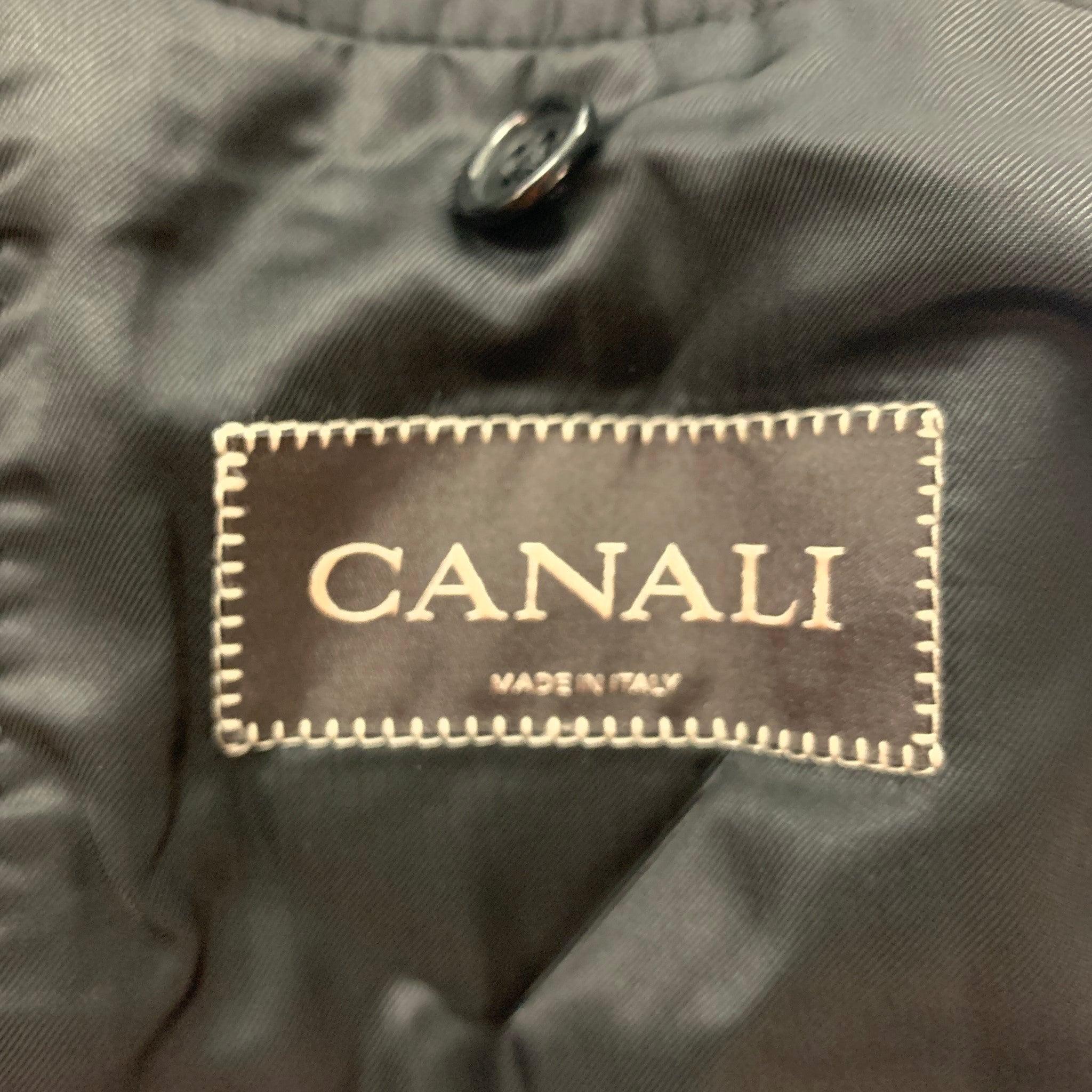 CANALI Size 38 Charcoal Window Pane Silk Blend Notch Lapel Sport Coat For Sale 3