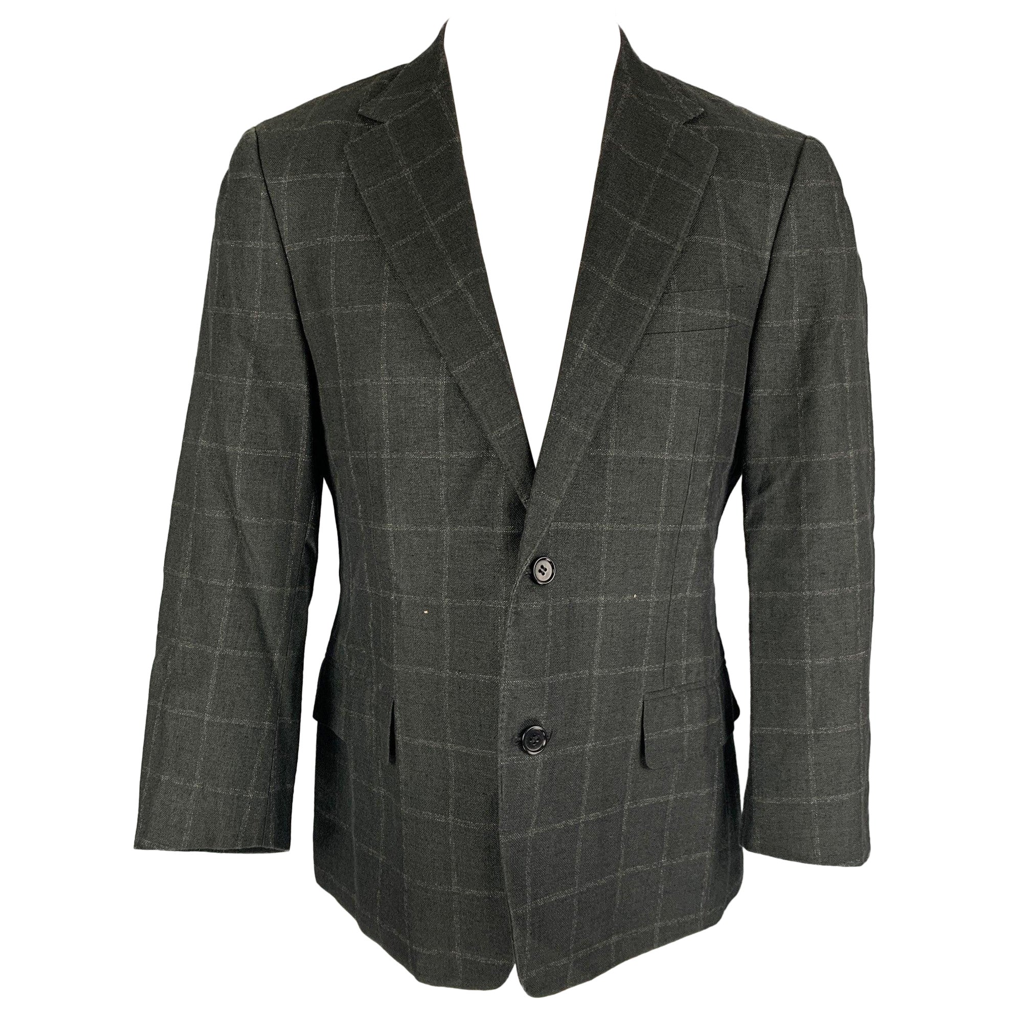 Canali Taille 38 Charcoal The Window Blend Silk Blend Notch Lapel Sport Coat en vente