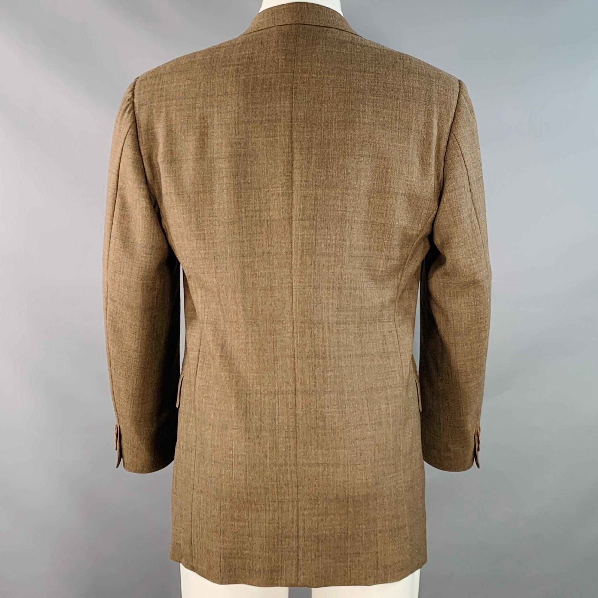 Marron Canali Size 40 Brown Blue Window Pane Wool Single Breasted Sport Coat en vente