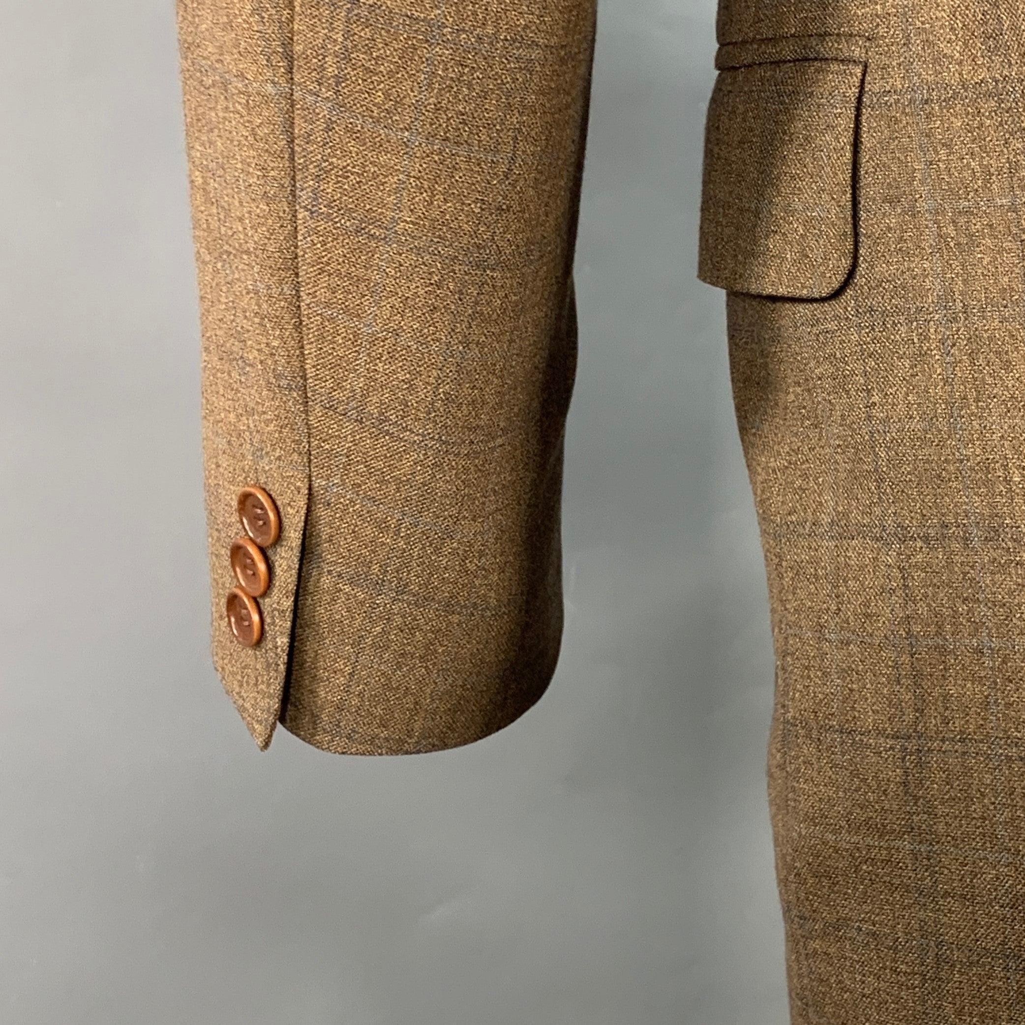 Canali Size 40 Brown Blue Window Pane Wool Single Breasted Sport Coat Excellent état - En vente à San Francisco, CA