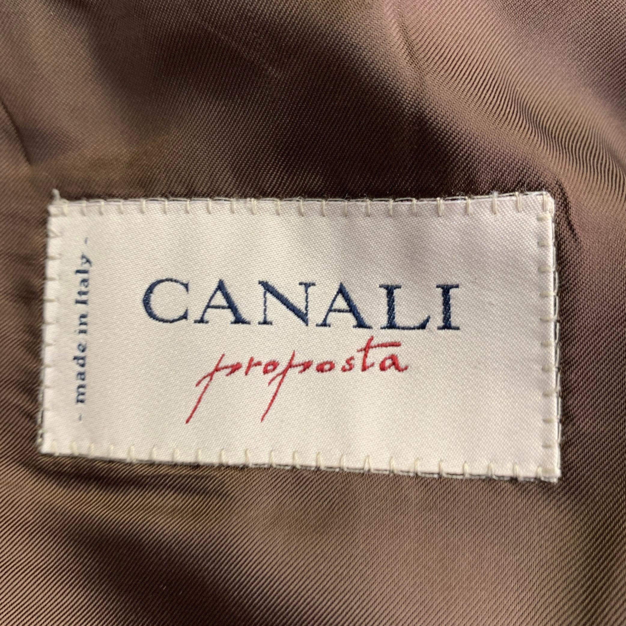 Canali Size 40 Brown Blue Window Pane Wool Single Breasted Sport Coat Pour hommes en vente