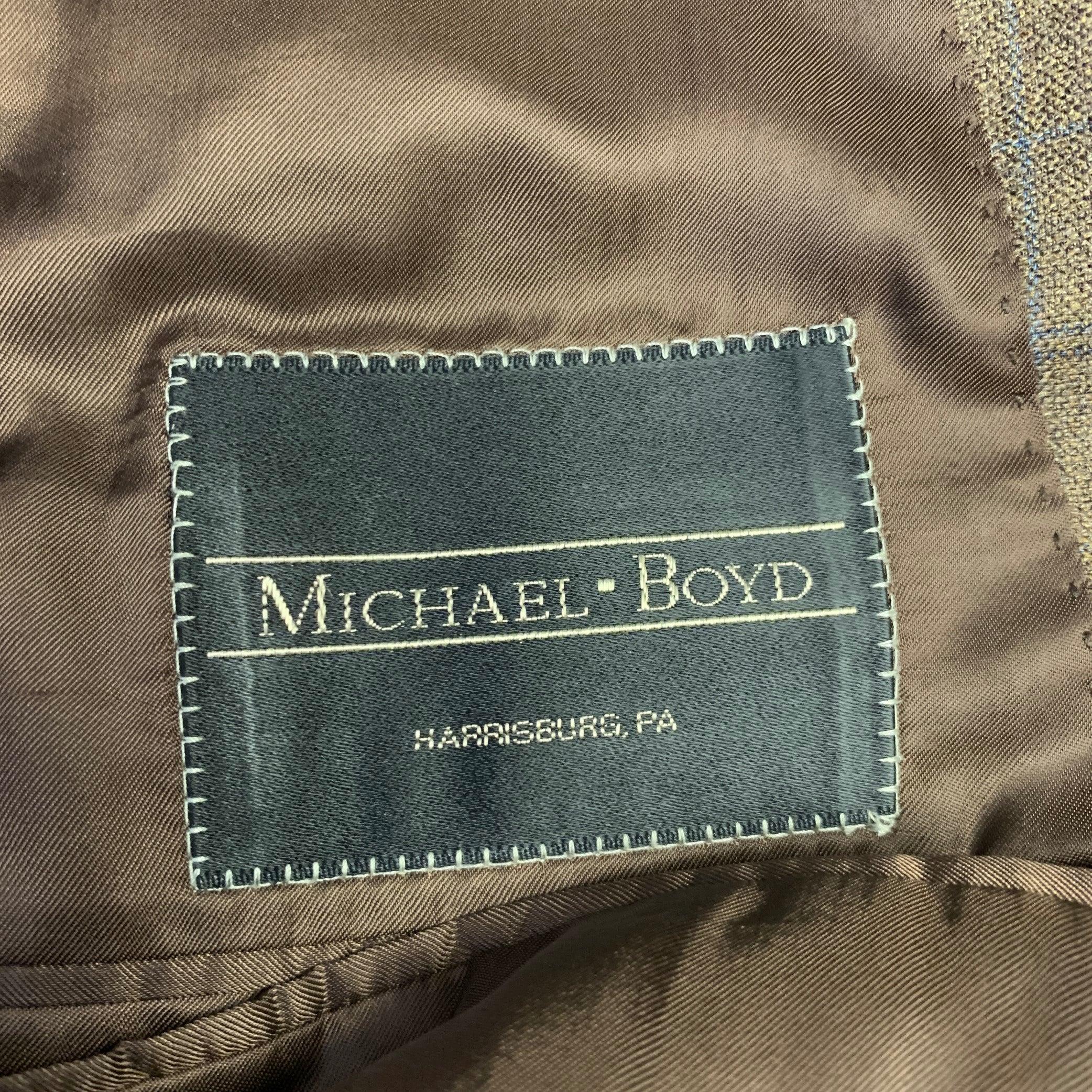 Canali Size 40 Brown Blue Window Pane Wool Single Breasted Sport Coat en vente 1