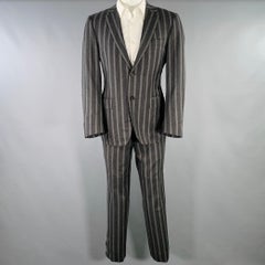 CANALI Talla 40 Traje de un solo pecho de lana y cachemira a rayas gris marengo