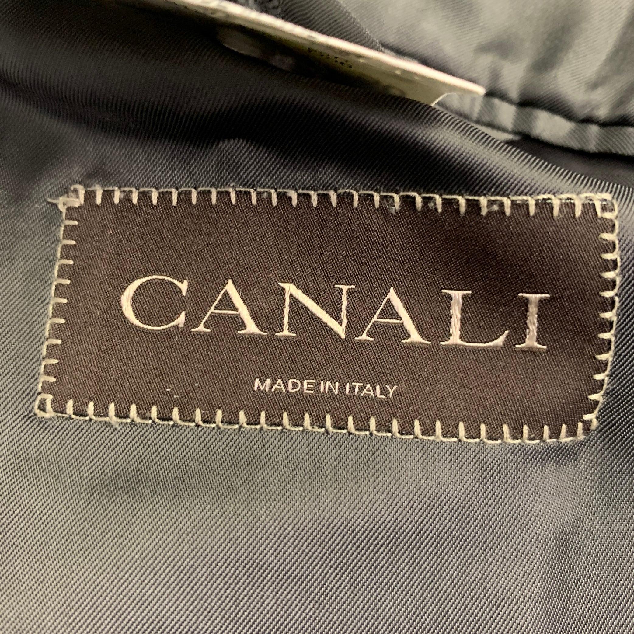 CANALI Größe 40 Grauer einreihiger Anzug aus Wolle und Kaschmir mit anthrazitfarbenen Streifen im Angebot 5
