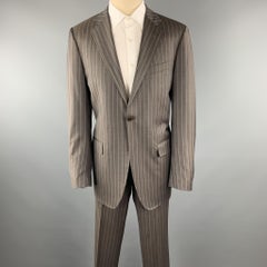 CANALI Size 40 Long Stripe Taupe Wool Notch Lapel Suit