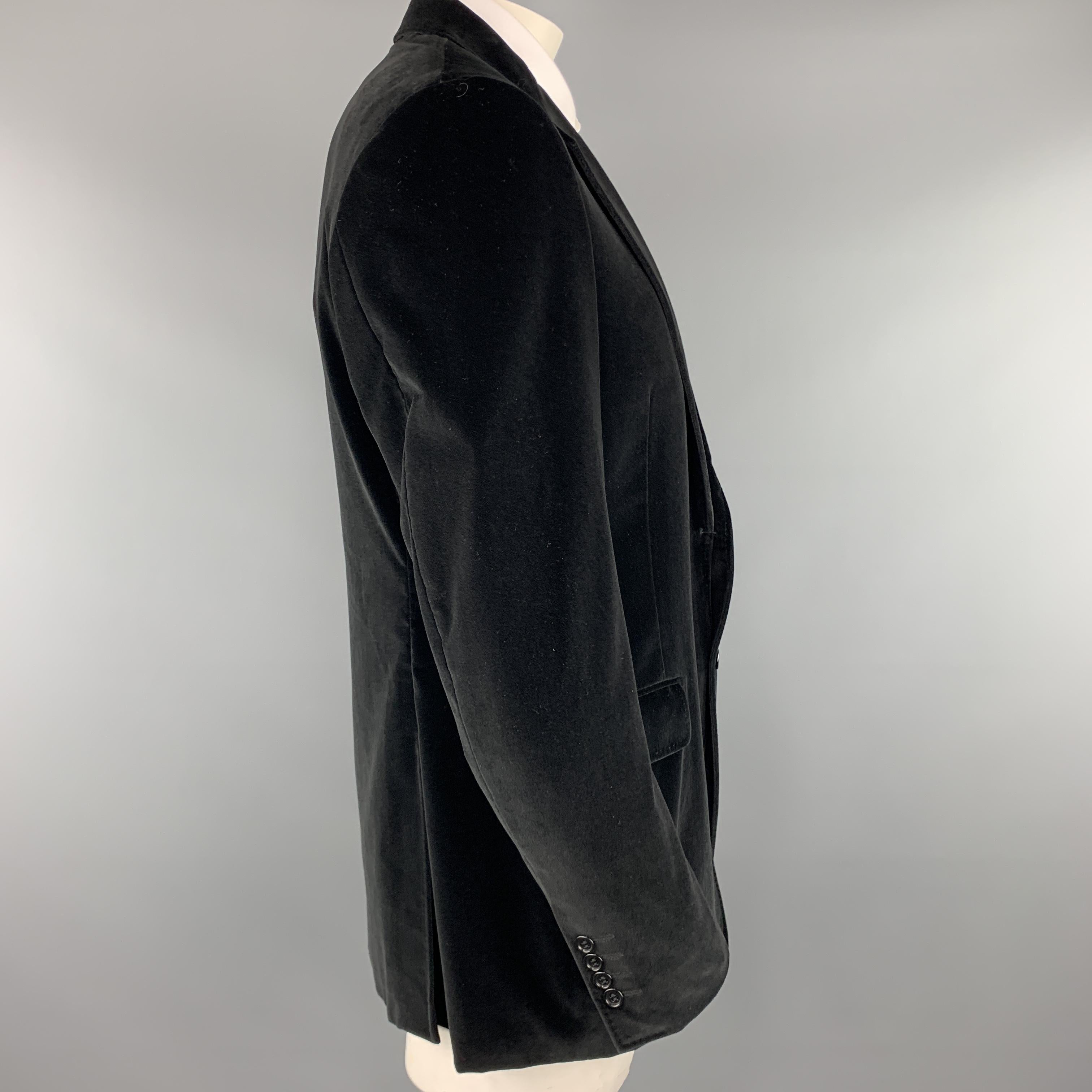 Men's CANALI Size 42 Black Cotton Velvet Notch Lapel Sport Coat