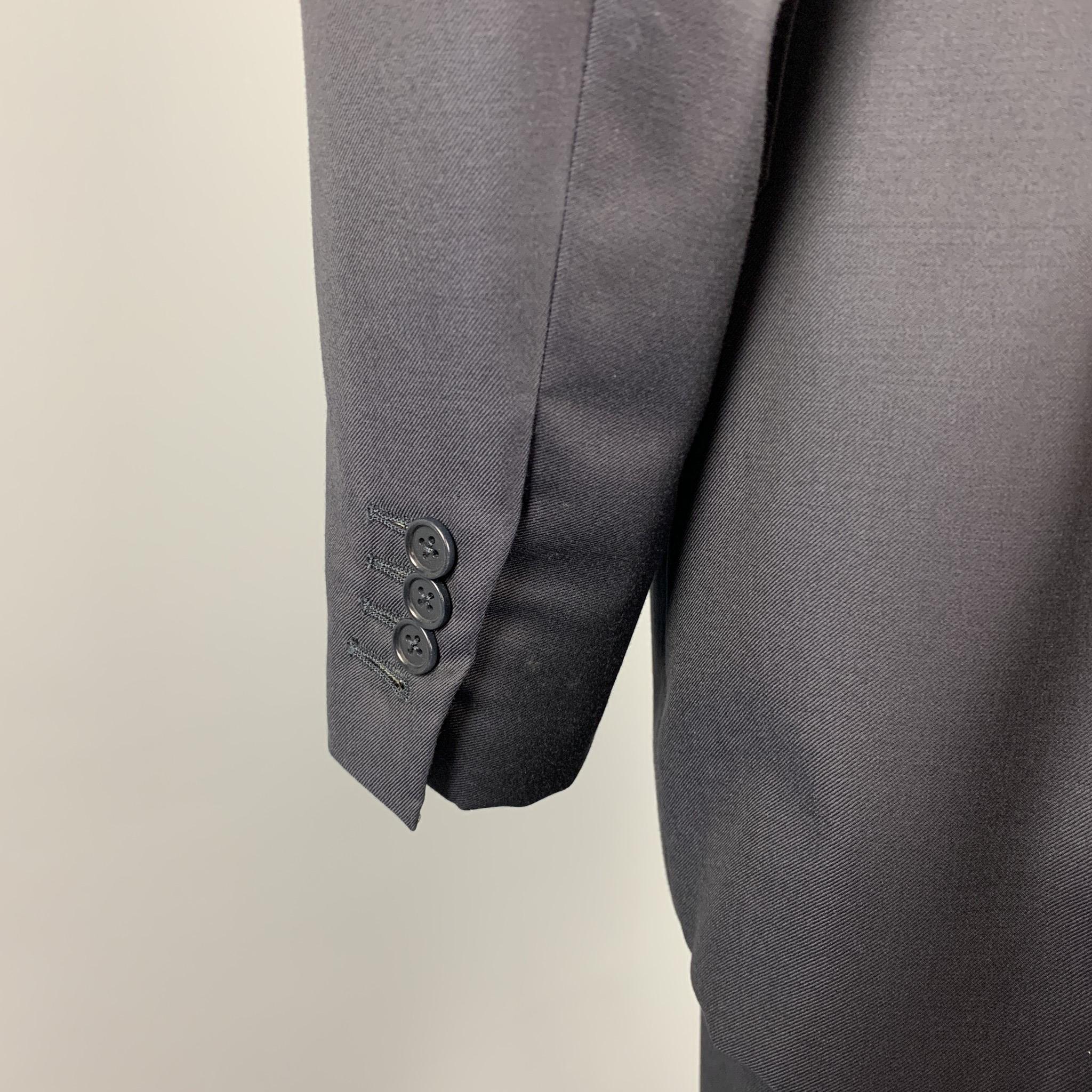 Black CANALI Size 42 Long Navy Wool Notch Lapel Suit