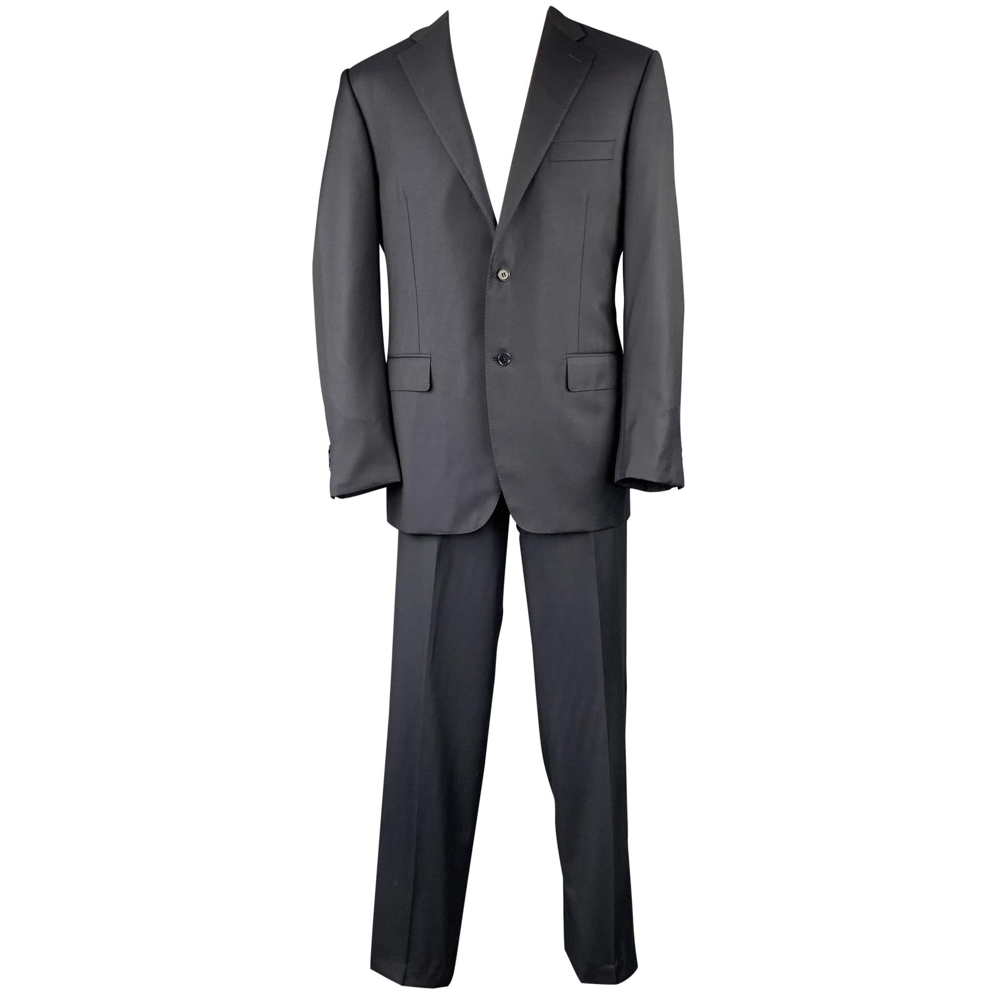 CANALI Size 42 Long Navy Wool Notch Lapel Suit