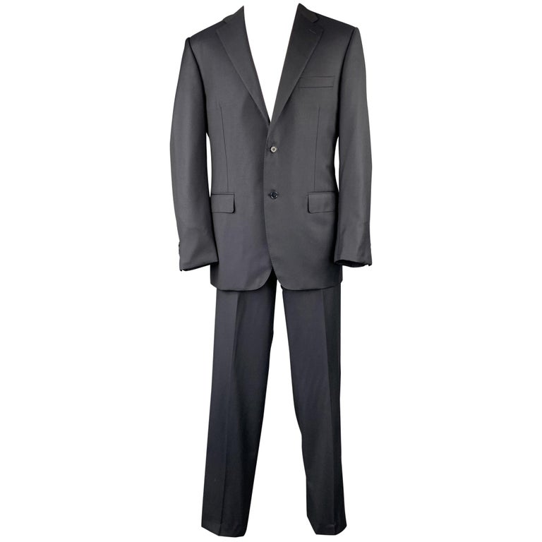 CANALI Size 42 Long Navy Wool Notch Lapel Suit at 1stDibs