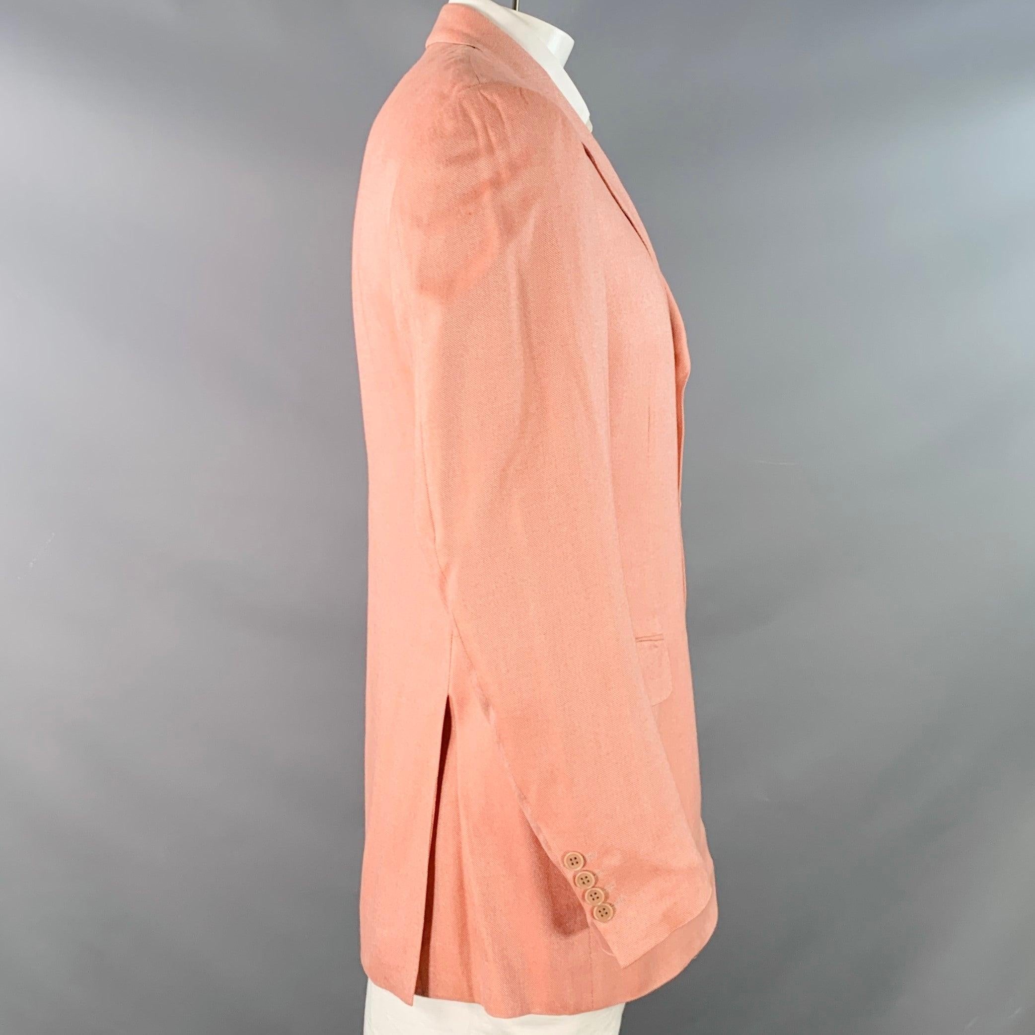 CANALI Taille 42 Long manteau de sport rose en bambou et rayonne à boutonnage unique et trois boutons Pour hommes en vente