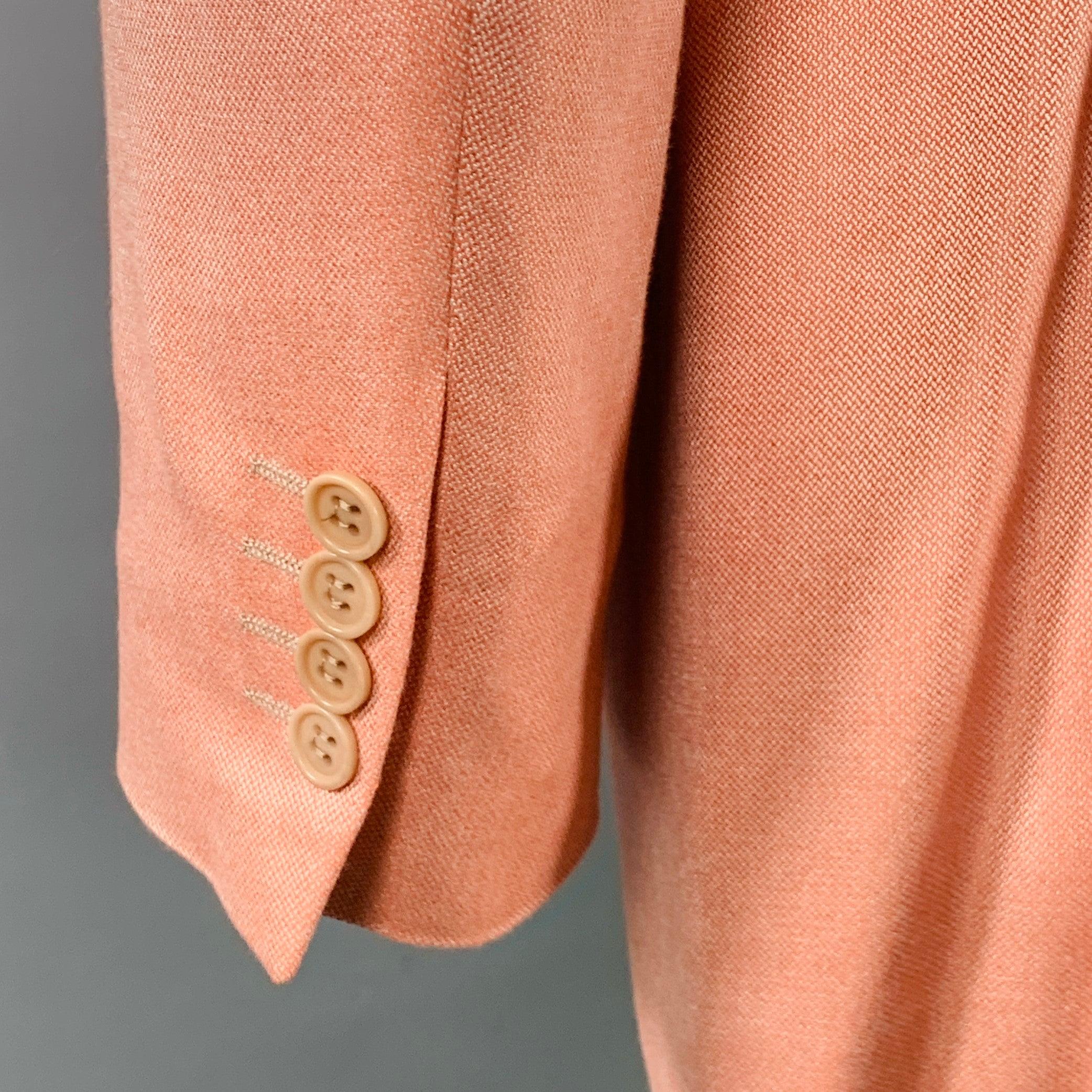 CANALI Taille 42 Long manteau de sport rose en bambou et rayonne à boutonnage unique et trois boutons en vente 2