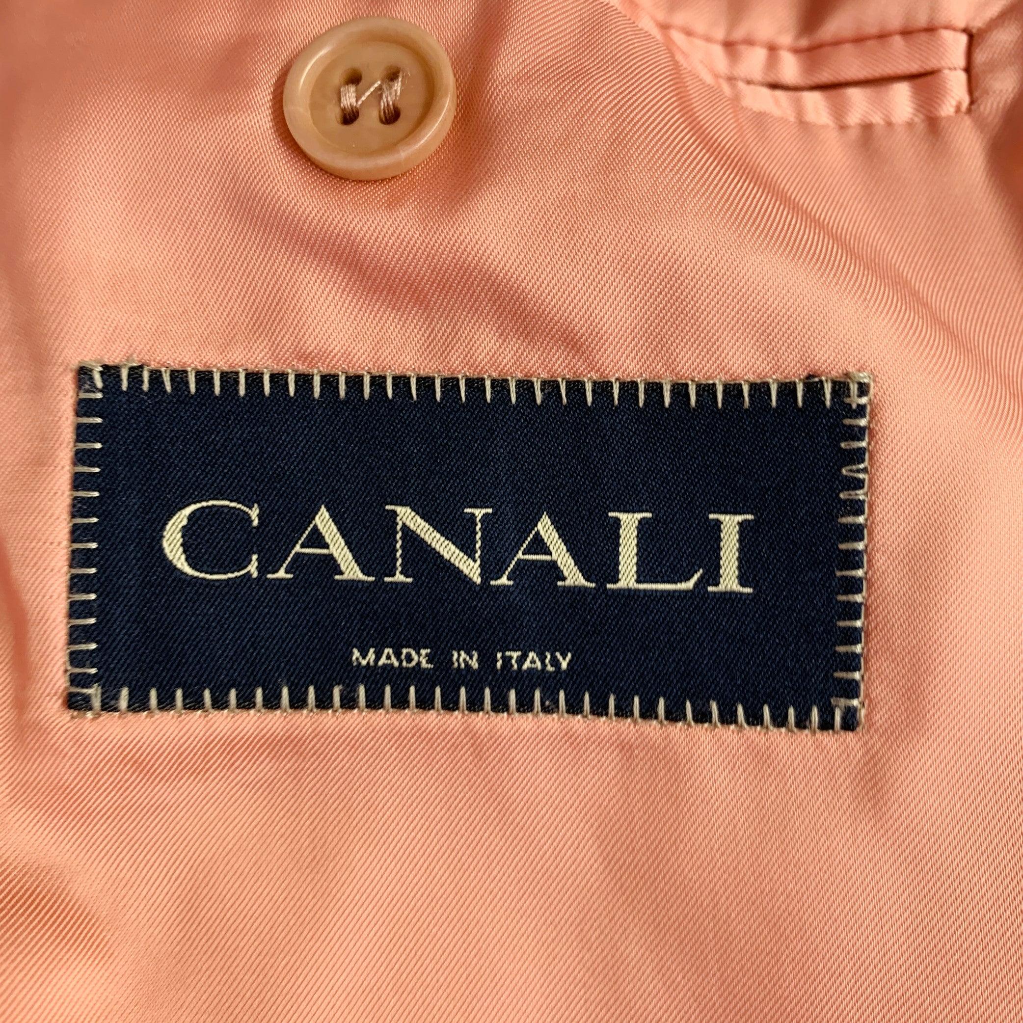 CANALI Taille 42 Long manteau de sport rose en bambou et rayonne à boutonnage unique et trois boutons en vente 5